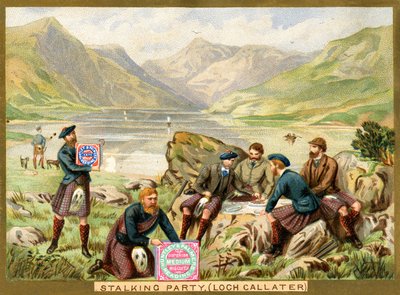 Stalking Party, Loch Callater, karta promocyjna na herbatniki Huntley & Palmers, ok. 1890 (kolor lito autorstwa English School