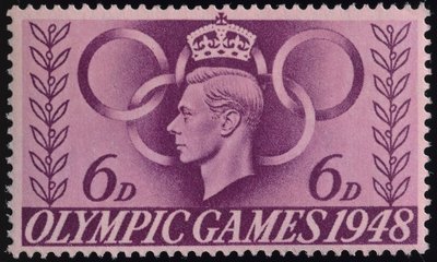 Znaczek upamiętniający Igrzyska Olimpijskie w Londynie w 1948 r. autorstwa English School