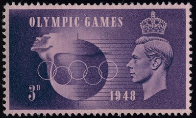 Znaczek upamiętniający Igrzyska Olimpijskie w Londynie w 1948 r. autorstwa English School