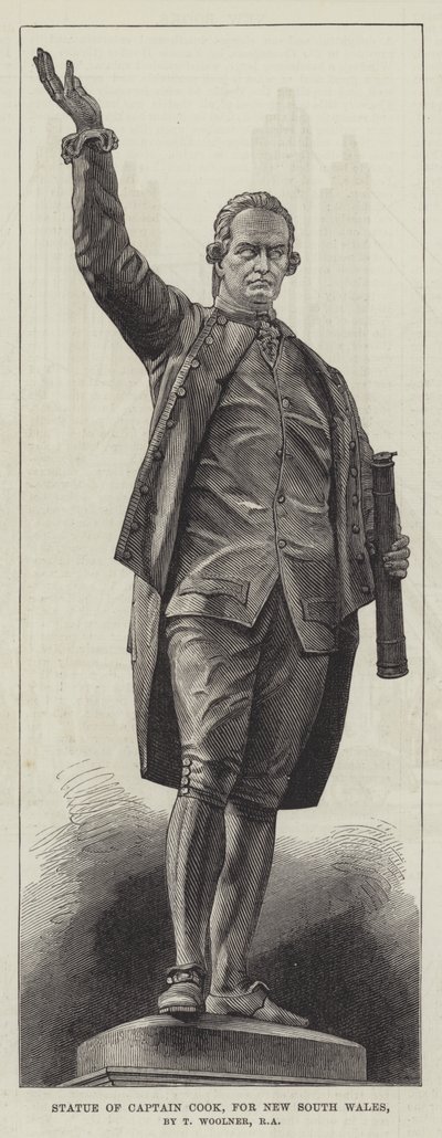 Statua kapitana Cooka, dla Nowej Południowej Walii, T Woolner, RA (rycina) autorstwa English School