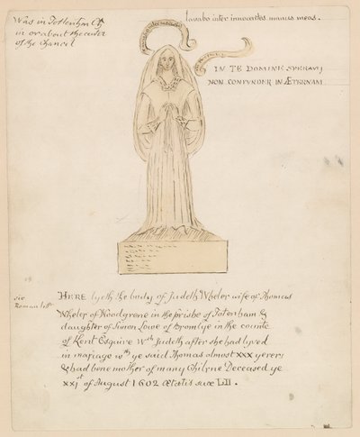 Posąg, nagrobek Judeth Wheler zmarłej 21 sierpnia 1602 (tusz na papierze) autorstwa English School