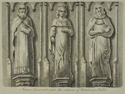 Posągi odkryte w pobliżu wejścia do Westminster Hall, 1807 autorstwa English School