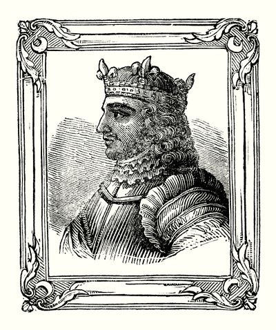 Stefan urodził się w 1104, koronowany w 1135 i zmarł w 1154 (ryt) autorstwa English School