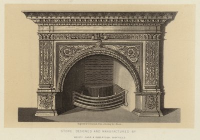 Piec zaprojektowany i wyprodukowany przez firmę Carr and Robertson Sheffield (litografia) autorstwa English School