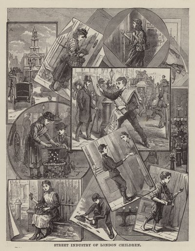 Przemysł uliczny londyńskich dzieci (grawerunek) autorstwa English School
