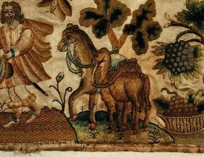 Stumpwork przedstawiający scenę biblijną, ok. 1650 (szczegół) autorstwa English School