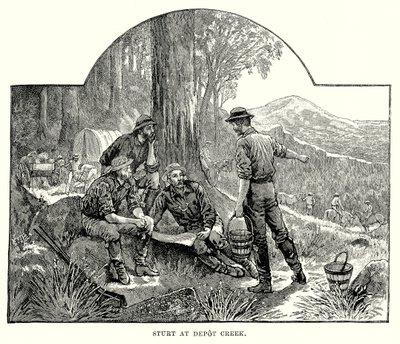 Sturt w Depot Creek (grawerunek) autorstwa English School