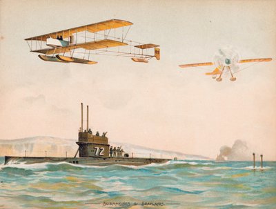 Okręty podwodne i hydroplany (chromolitho) autorstwa English School