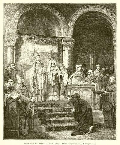 Złożenie Henryka IV w Canossa autorstwa English School