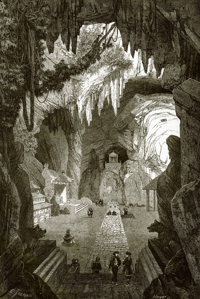 Podziemna świątynia buddyjska w marmurowych skałach w pobliżu Touraine, w Cochin w Chinach autorstwa English School