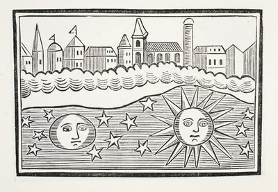 Sun, Moon, Stars and Earth Transposed, ilustracja z książki Chap z XVIII wieku autorstwa Johna Ashtona, wyd. 1882 autorstwa English School