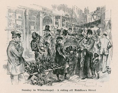 Niedziela w Whitechapel – bocznica przy Middlesex Street w Londynie autorstwa English School