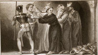 Tłumienie klasztorów, ilustracja z David Humes The History of England, wyd. R. Bowyer, Londyn, 1812 r. autorstwa English School