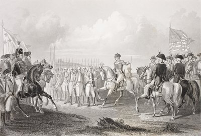 Poddanie się Lorda Cornwallisa w York Town, Wirginia, 19 października 1781, z "Galerii portretów historycznych", opublikowanej ok. 1880 r. autorstwa English School