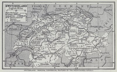 Szwajcaria, Główne cechy handlowe Republiki Górskiej (litografia) autorstwa English School