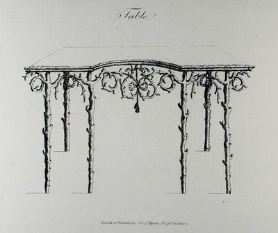Stół, z „Grotesque Architecture, or Rural Amusement”, Williama Wrighte, opublikowany 1768 (rycina) (zdjęcie czarno-białe) autorstwa English School