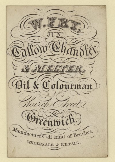 Tallow Chandler and Melter, W Fry, karta handlowa autorstwa English School