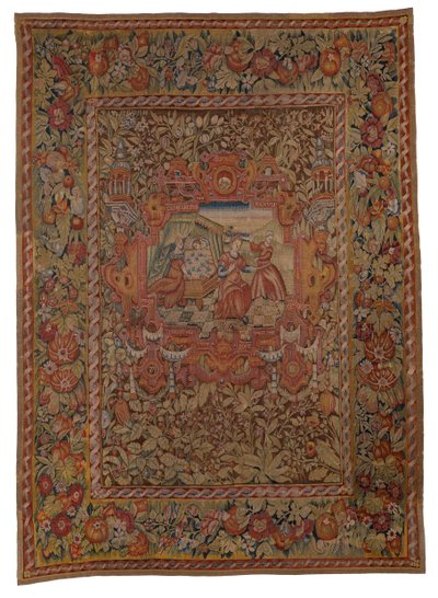 Gobelin wiszący z zestawu Chastleton House, narodziny Fareza i Zary, synów Judy i Tamasa, z Księgi Rodzaju XXXVIII, wykonany w Sheldon w Anglii, ok. 1595 r. (wełna) autorstwa English School