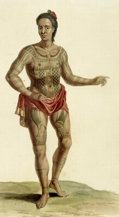 Wytatuowany wojownik hawajski, 1824 autorstwa English School