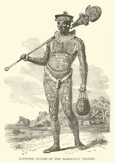 Wytatuowany Dzikus z Wysp Marquesan autorstwa English School
