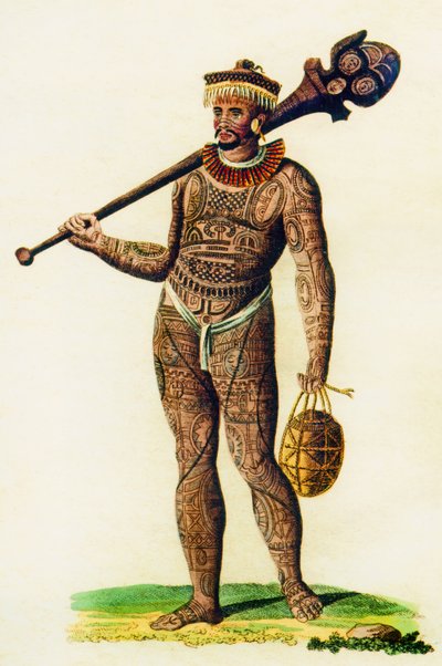 Wytatuowany mężczyzna z wysp Markizów, 1843 autorstwa English School