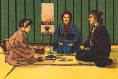 Ceremonia picia herbaty, Japonia (kolorowa litografia) autorstwa English School