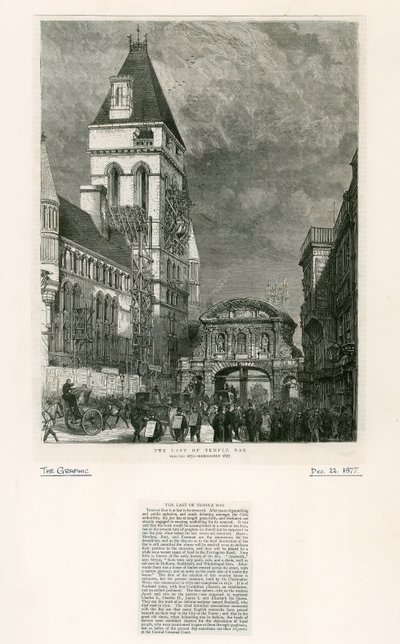 Temple Bar, Londyn. Rozbiórka, 1877 autorstwa English School