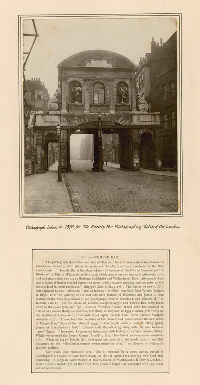 Temple Bar, Londyn, zdjęcie wykonane w 1878 r. autorstwa English School