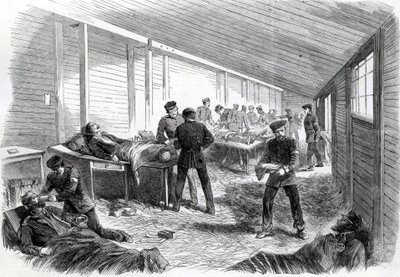 Tymczasowy szpital polowy za drugim równoleżnikiem pruskim w Dueppel, 1864 r autorstwa English School