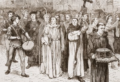 Procesja Tetzels, ilustracja z Historii protestantyzmu Jamesa Aitkena Wylie (1808-1890), wyd. 1878 autorstwa English School