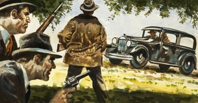 Texas Rangers zasadzki na samochód prowadzony przez Bonnie i Clyde autorstwa English School