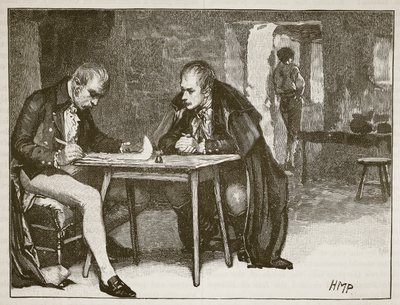 Agenci Wielkiej Brytanii i Szwecji podpisujący traktat przeciwko Napoleonowi, ilustracja z Cassells Illustrated History of England (zdjęcie w sepii) autorstwa English School
