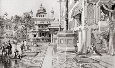 Akal Takht lub Akal Bunga, kompleks Harmandir Sahib (Złota Świątynia), Amritsar, Pendżab, Indie w 1864 r., z Hutchinson