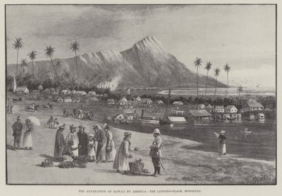 Aneksja Hawajów przez Amerykę, miejsce lądowania, Honolulu (rycina) autorstwa English School