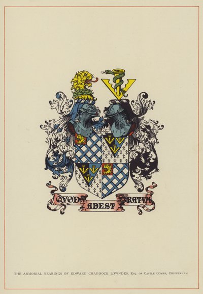 The Armorial Bearings of Edward Chaddock Lowndes, Esquire of Castle Combe, Chippenham (kolorowa litografia) autorstwa English School