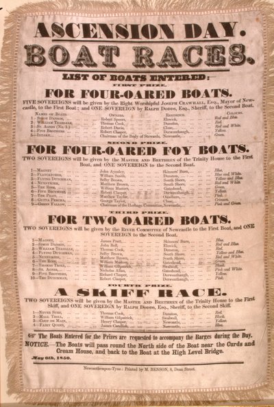 Program regat w dniu Wniebowstąpienia, 6 maja 1850 (jedwab) autorstwa English School