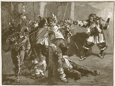 The Assault of John Coventry, ilustracja z Cassells Illustrated History of England (zdjęcie w sepii) autorstwa English School