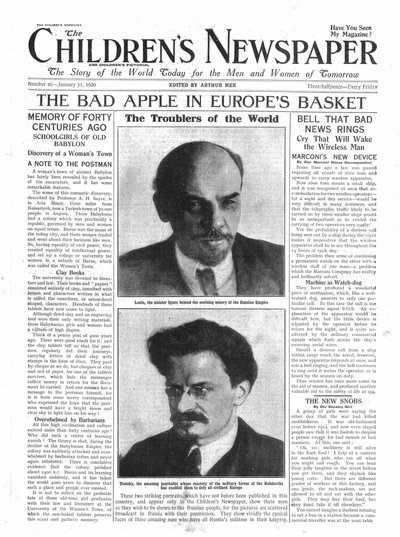 Złe jabłko w europejskim koszyku, strona tytułowa „Gazety Dziecięcej”, styczeń 1920 (druk gazetowy) autorstwa English School