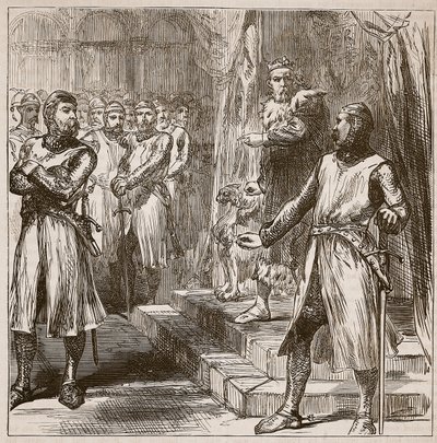 Bunt baronów przeciwko królowi, ilustracja z Cassells Illustrated History of England (zdjęcie w sepii) autorstwa English School