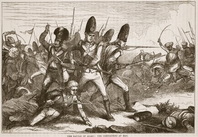Bitwa pod Arras: Grenadierzy na dystans, ilustracja z Ilustrowanej Historii Indii Cassella autorstwa Jamesa Granta, wyd. 1879 autorstwa English School