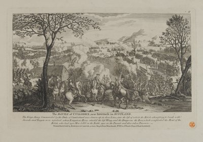 Bitwa pod Culloden, niedaleko Inverness w Szkocji, opublikowana przez Bowlesa i Carvera, 1746 autorstwa English School