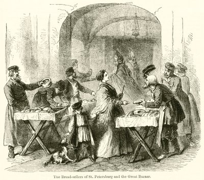 Sprzedawcy chleba w Petersburgu i Wielki Bazar (rycina) autorstwa English School