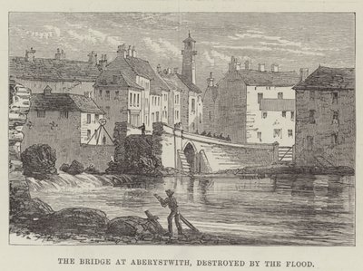Most w Aberystwith, zniszczony przez potop (rycina) autorstwa English School