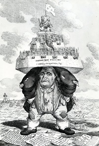 Brytyjski Atlas lub John Bull popierający ustanowienie pokoju, grafika wykonana przez Charlesa Williamsa, 1816 autorstwa English School