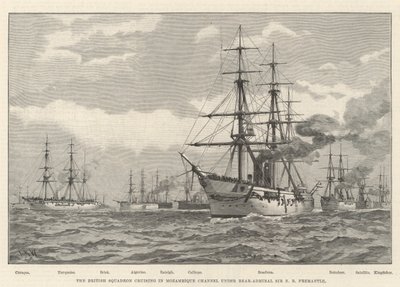 Brytyjska eskadra pływająca po Kanale Mozambickim pod dowództwem kontradmirała Sir ER Fremantle (rycina) autorstwa English School