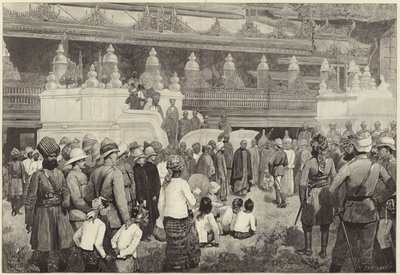 Buddyjski arcybiskup Birmy przyjmujący Sir Fredericka Robertsa w klasztorze w Mandalay autorstwa English School
