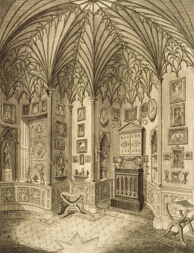 Gabinet, grawerowany przez T. Morrisa, z Opisu Strawberry Hill Horace Walton, 1784 autorstwa English School