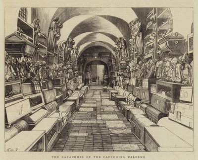 Katakumby Kapucynów, Palermo (rycina) autorstwa English School