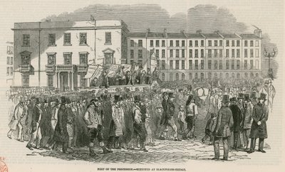 Spotkanie czartystów na Kennington Common w 1848 r., część procesji – naszkicowane na moście Blackfriars autorstwa English School