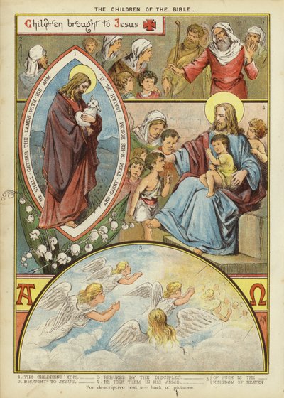Dzieci Biblii: Dzieci przyniesione do Jezusa (chromolitho) autorstwa English School